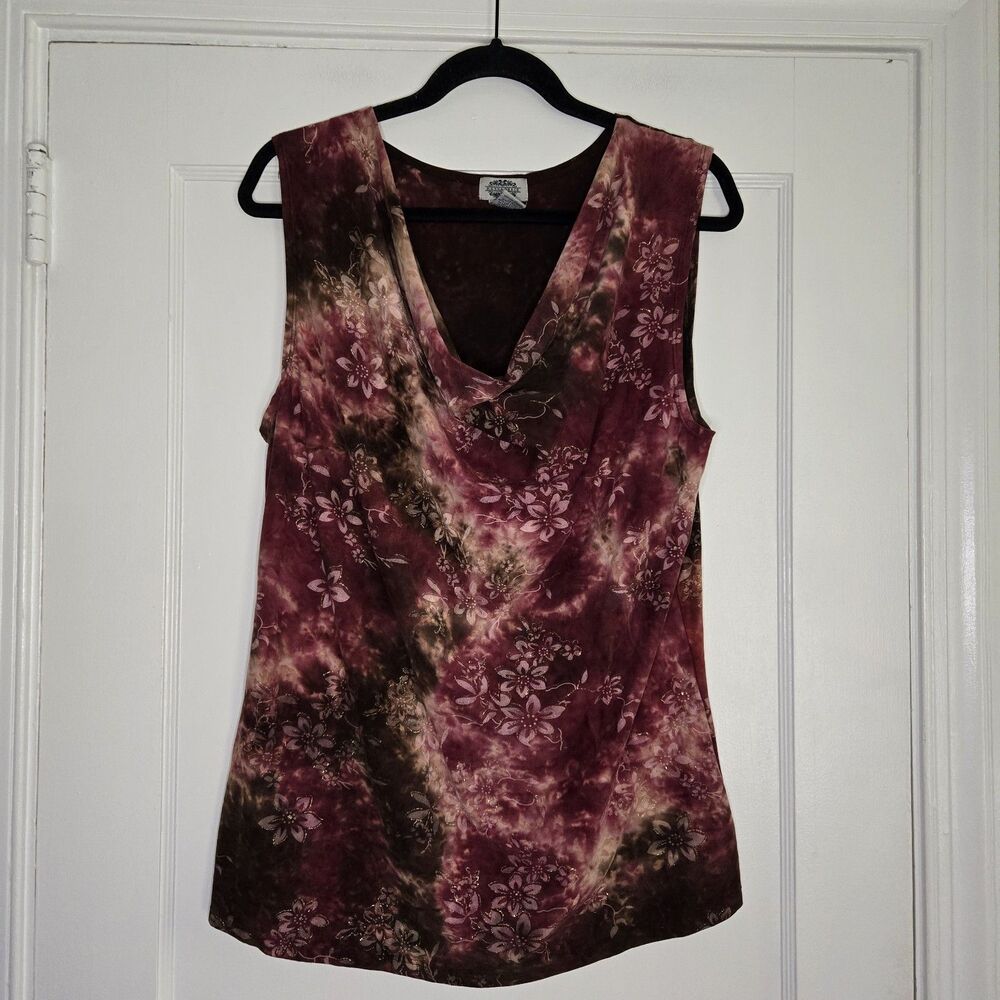 Vtg Sienna Grace L boho fairycore gold florals burgundy tie dye fall super soft